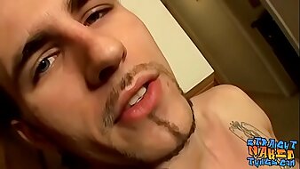 Straight thug with tattooes cums while jerking off solo